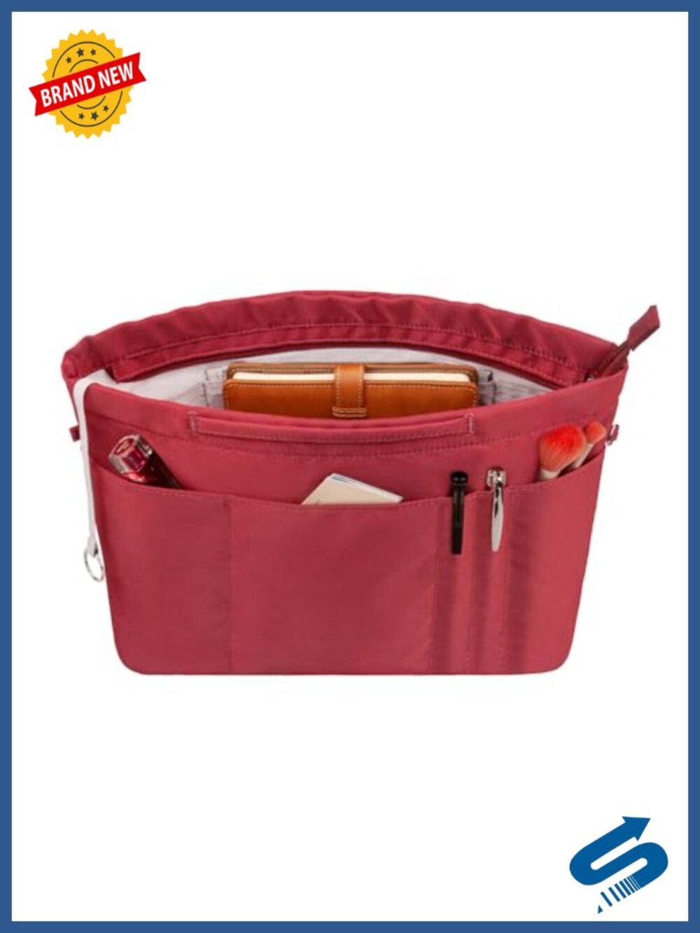 Purse Organizer Insert for Tote Bag with Zipper, 14 Pockets, Nylon Handbag Liner
